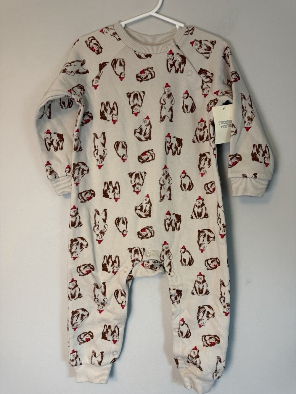 Tucker & Tate Fleece Sweatshirt Romper Beige With Brown Bear 24 Months NWT $39